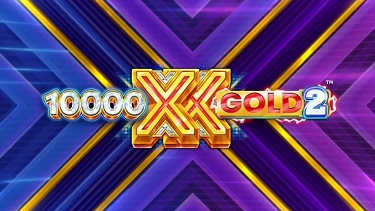 Tampilan antarmuka slot 10,000 X Gold 2 dengan simbol emas dan fitur multiplier